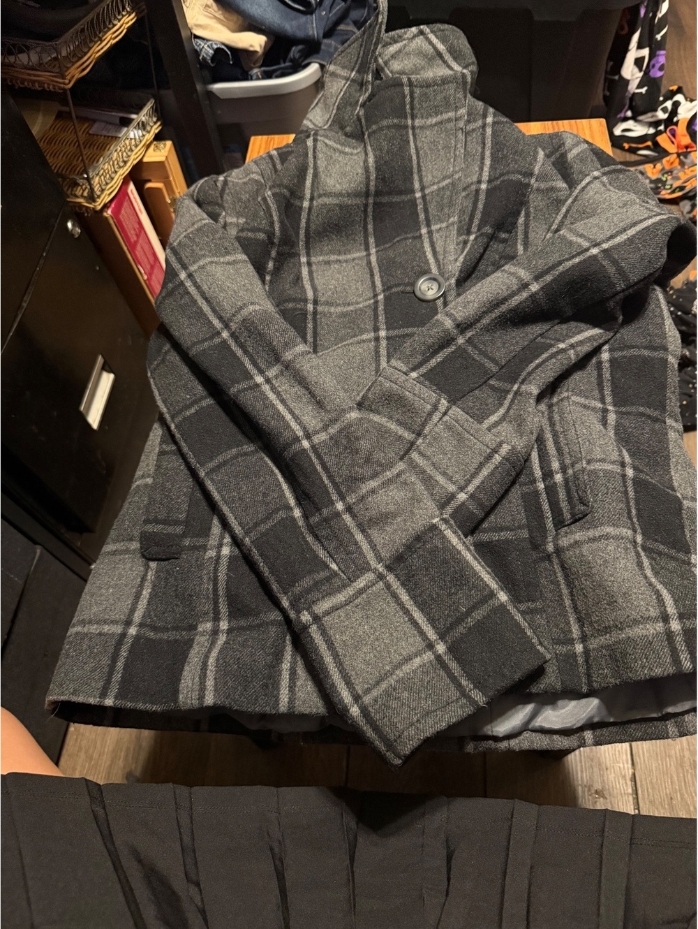 Old Navy Medium Gray Plaid Wool Blend Coat